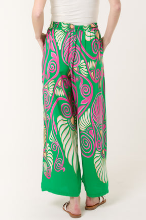 Swirl Print Pockets Wide Leg Trouser