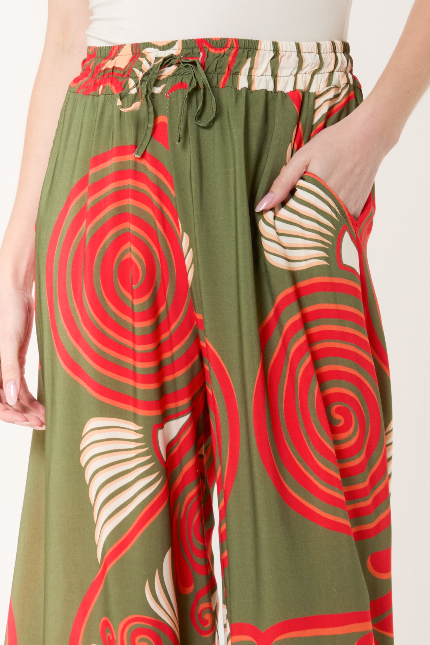 Swirl Print Pockets Wide Leg Trouser