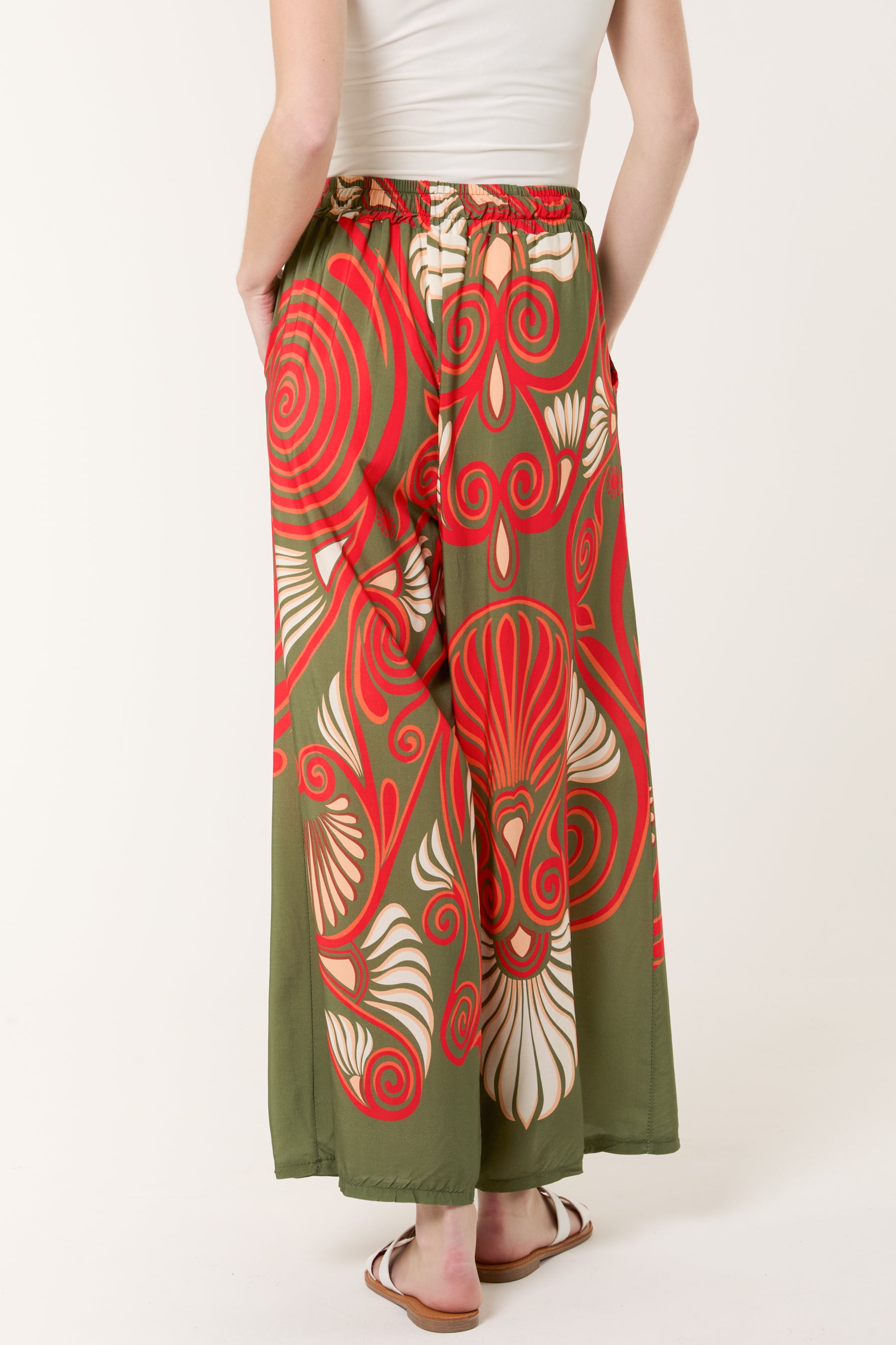 Swirl Print Pockets Wide Leg Trouser