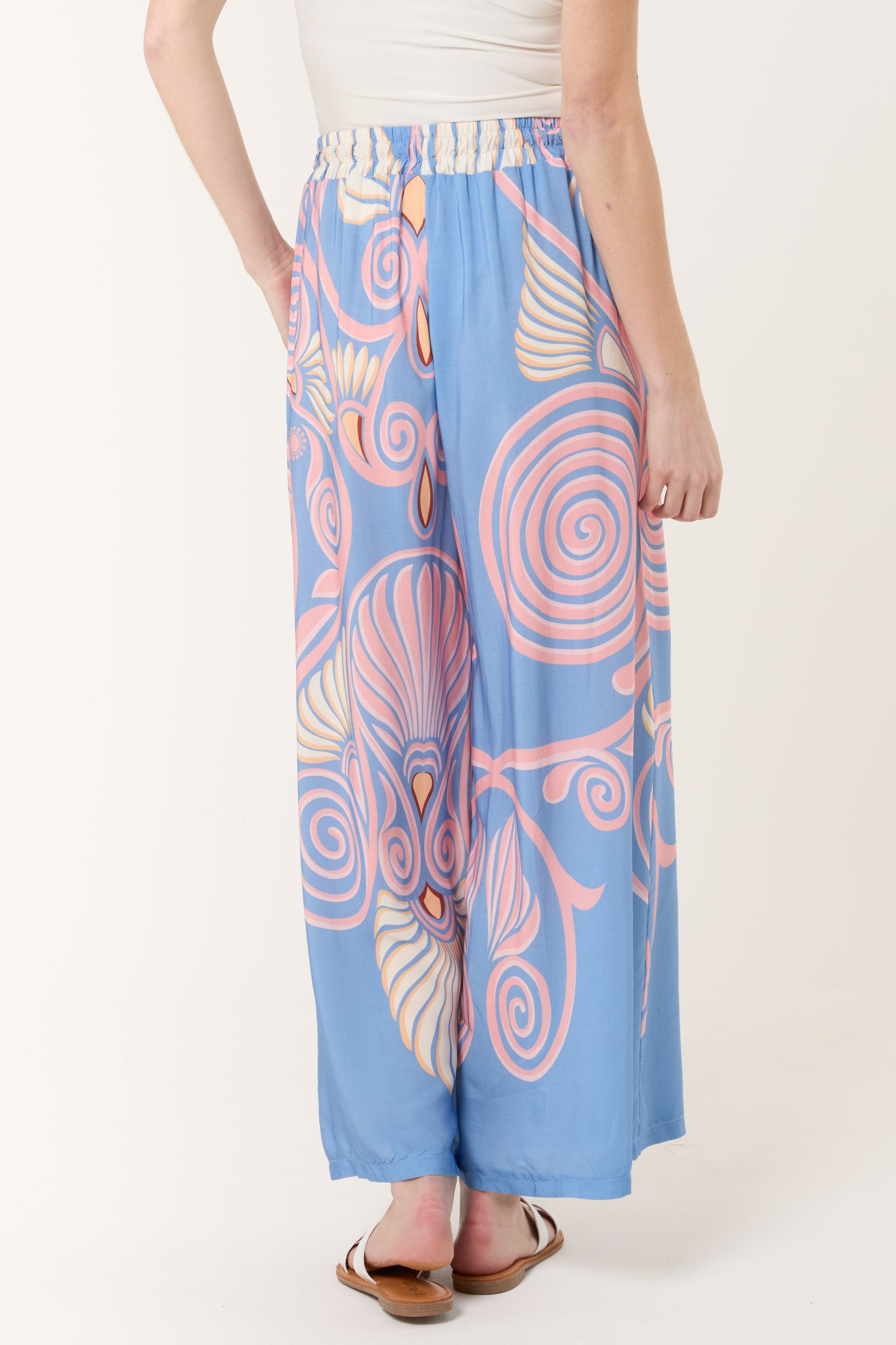 Swirl Print Pockets Wide Leg Trouser