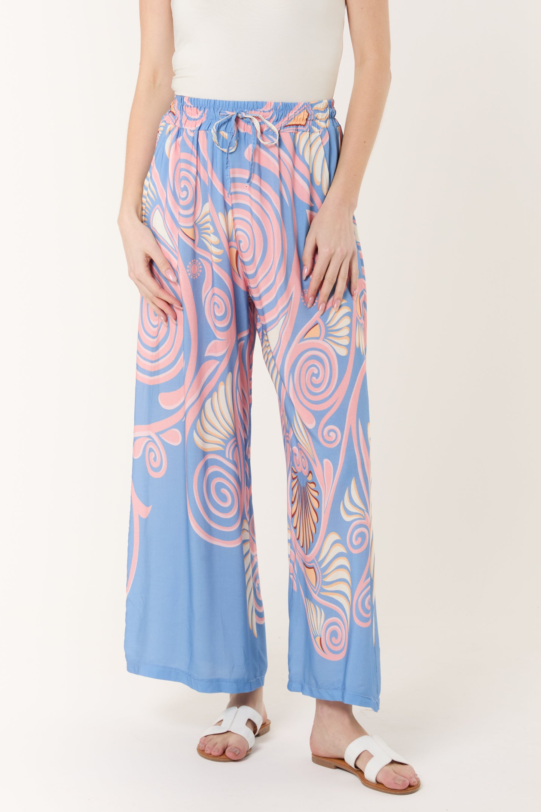 Swirl Print Pockets Wide Leg Trouser