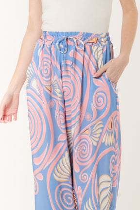 Swirl Print Pockets Wide Leg Trouser