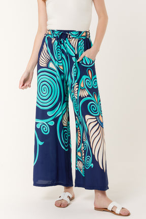 Swirl Print Pockets Wide Leg Trouser