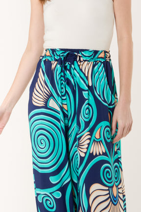 Swirl Print Pockets Wide Leg Trouser