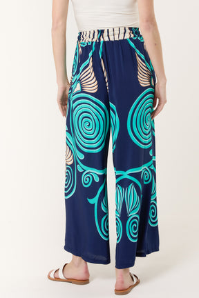 Swirl Print Pockets Wide Leg Trouser