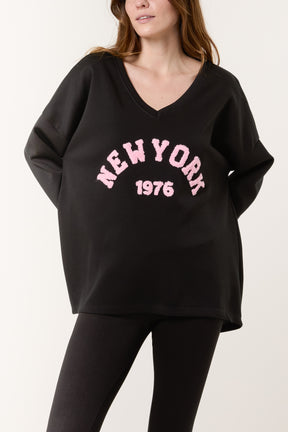 Flocking "NEW YORK" V-Neck Sweatshirt