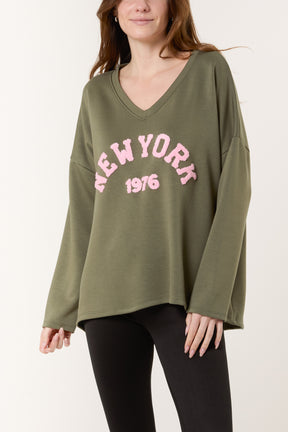 Flocking "NEW YORK" V-Neck Sweatshirt