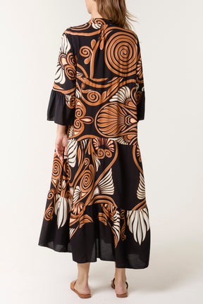 Swirl Print Tiered Maxi Dress