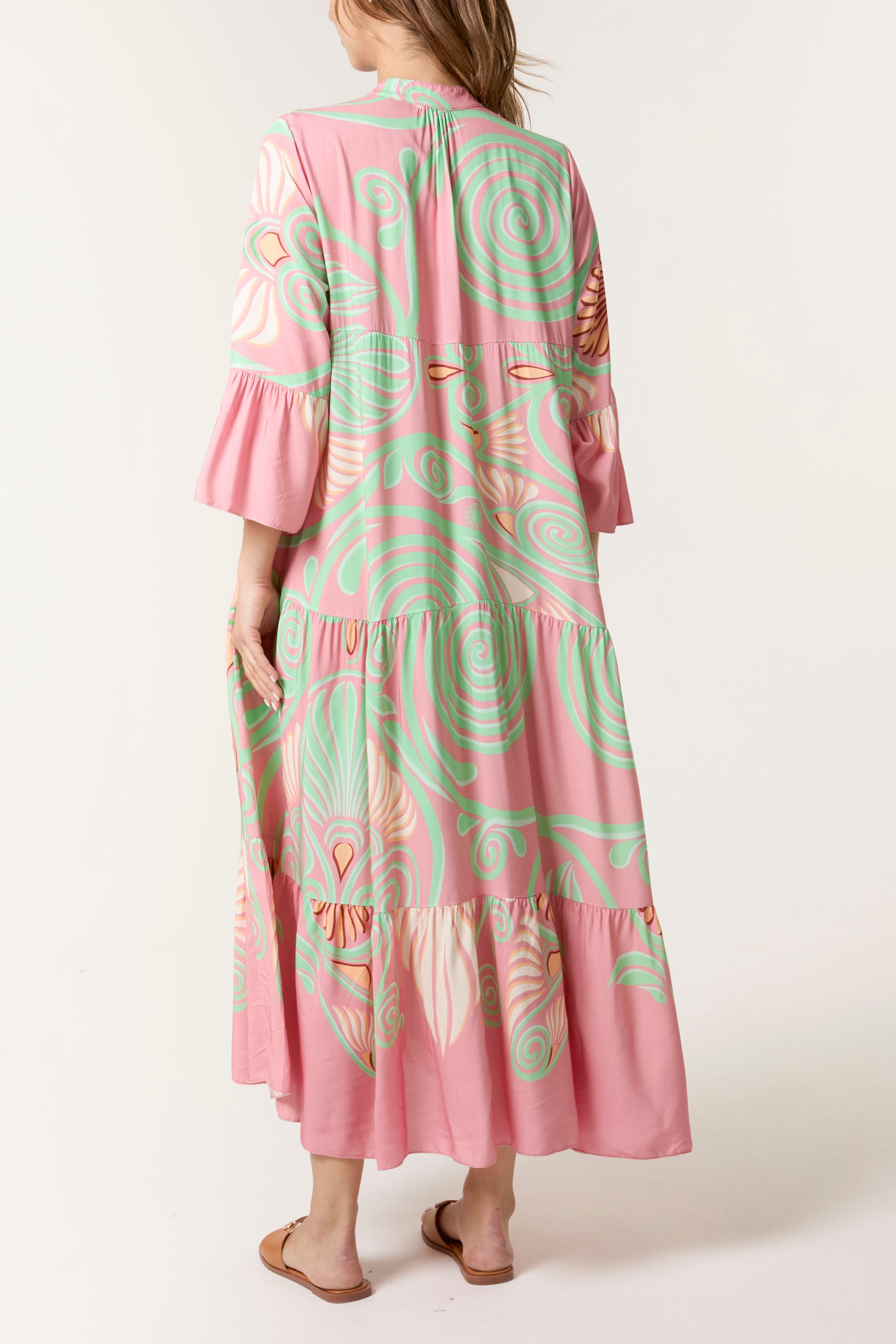 Swirl Print Tiered Maxi Dress