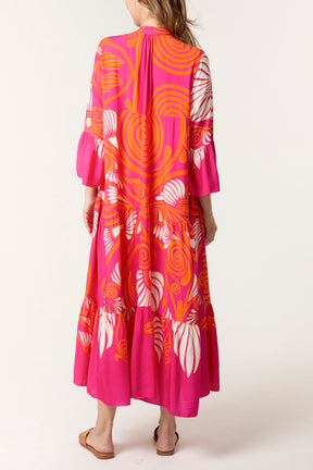 Swirl Print Tiered Maxi Dress