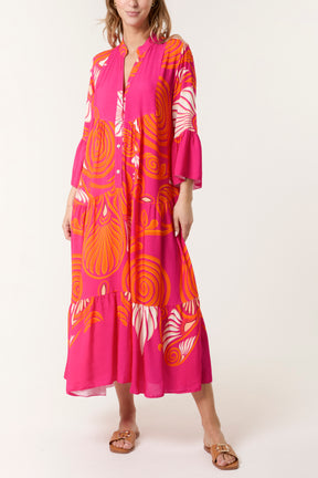 Swirl Print Tiered Maxi Dress