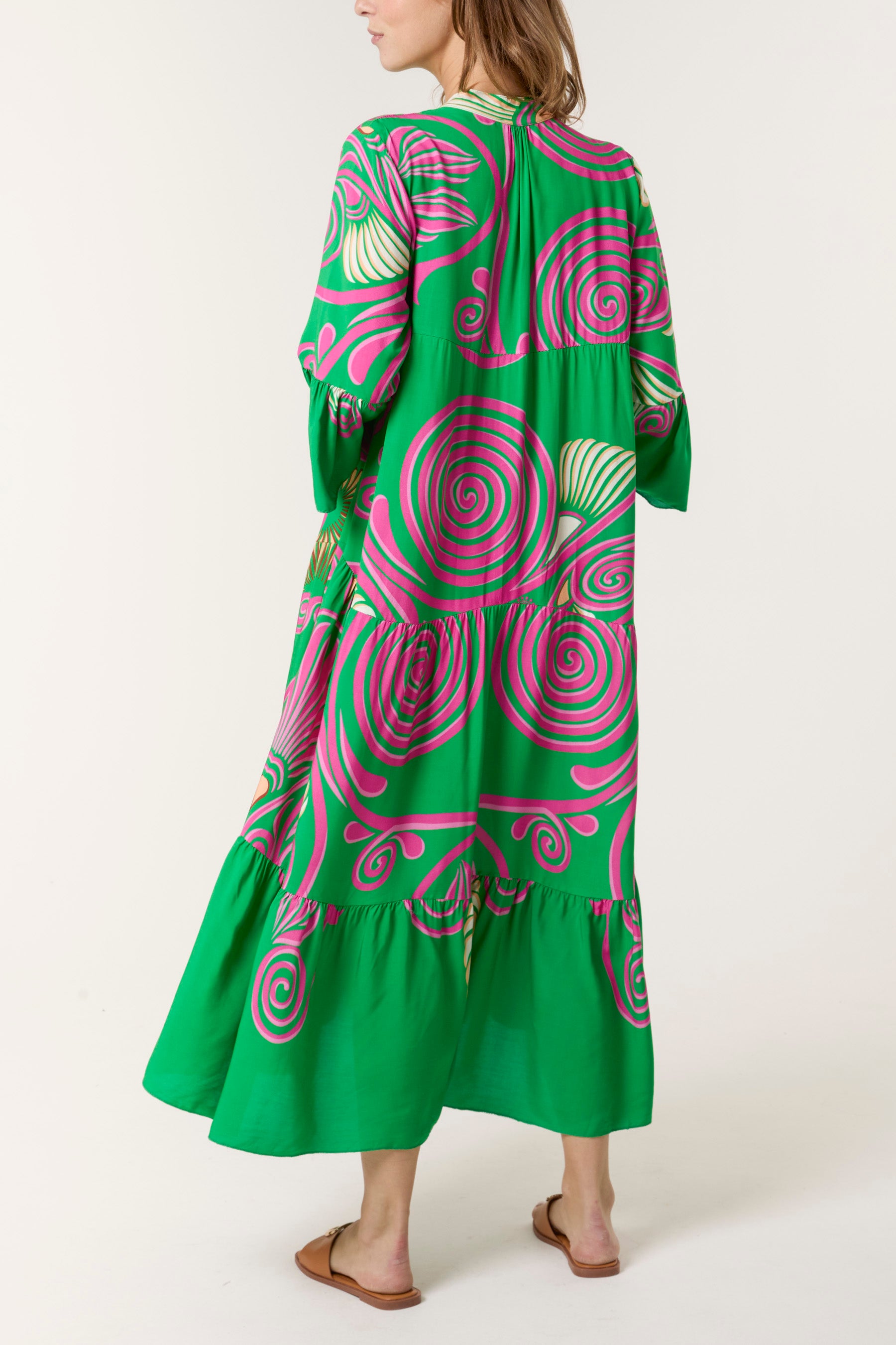 Swirl Print Tiered Maxi Dress