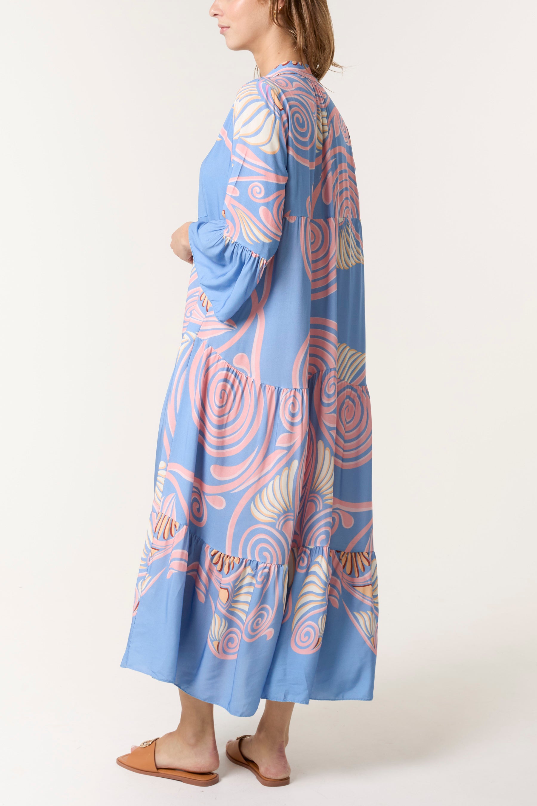 Swirl Print Tiered Maxi Dress