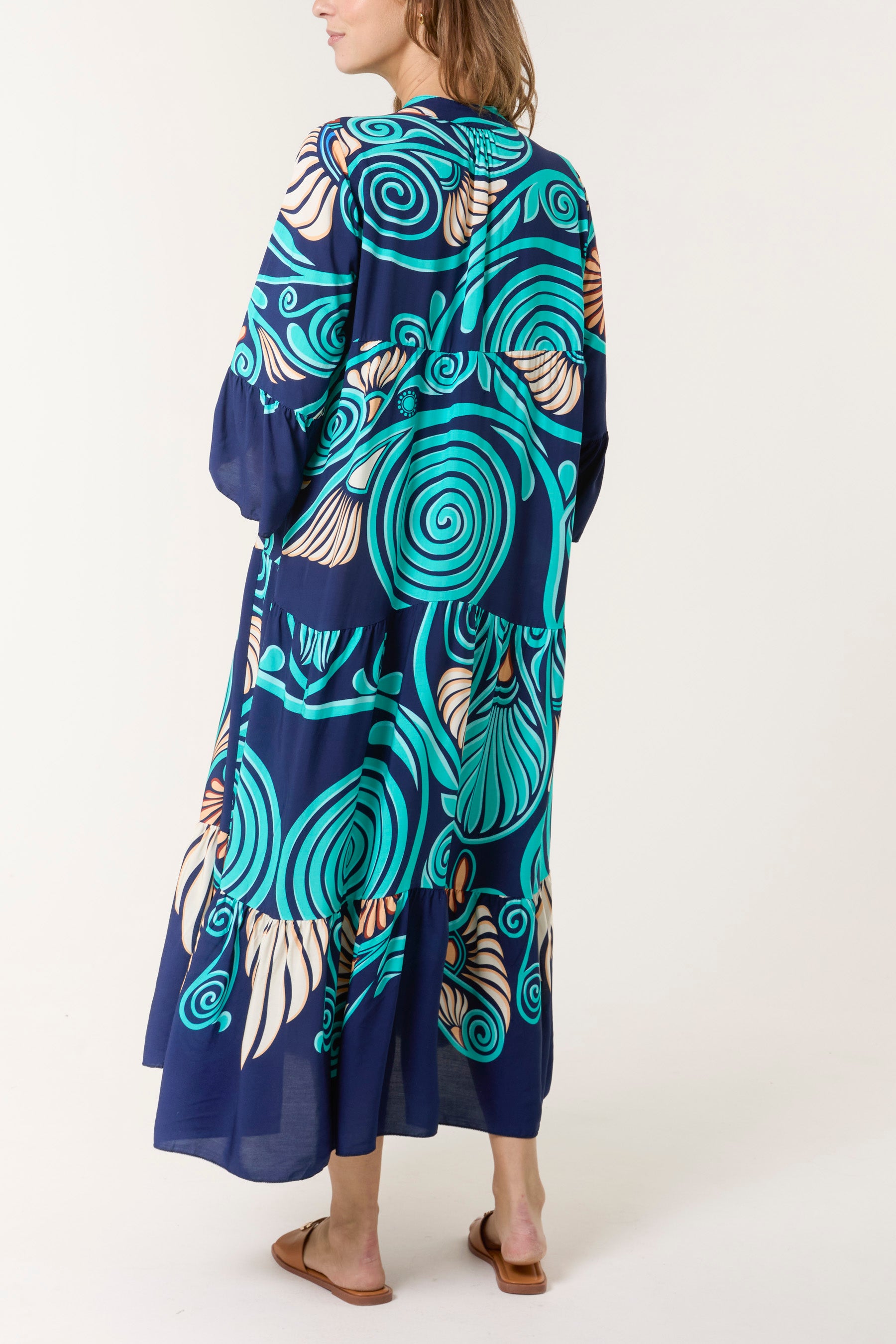 Swirl Print Tiered Maxi Dress