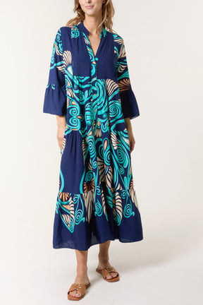 Swirl Print Tiered Maxi Dress