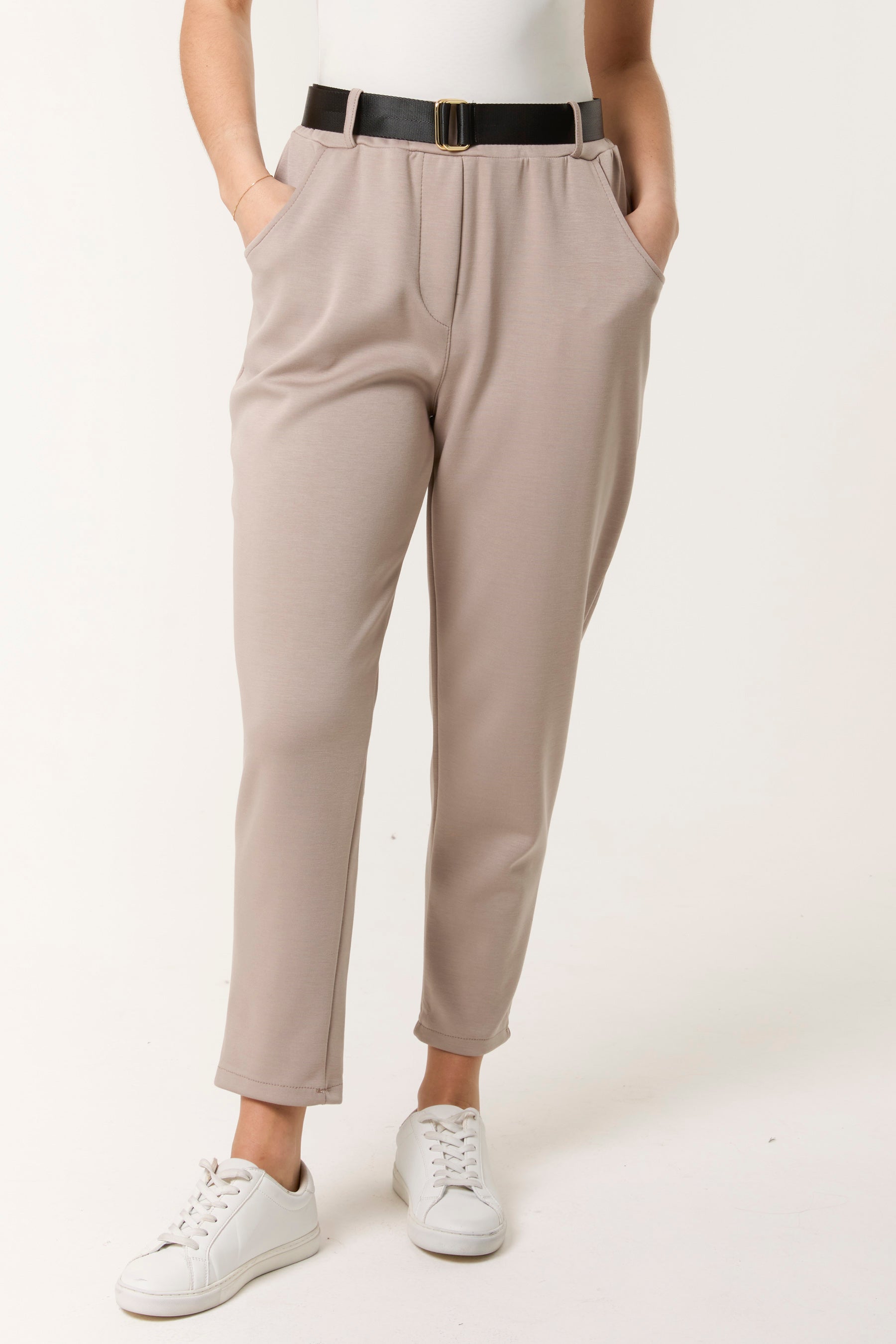 Belted High Waisted Soft Touch Trousers