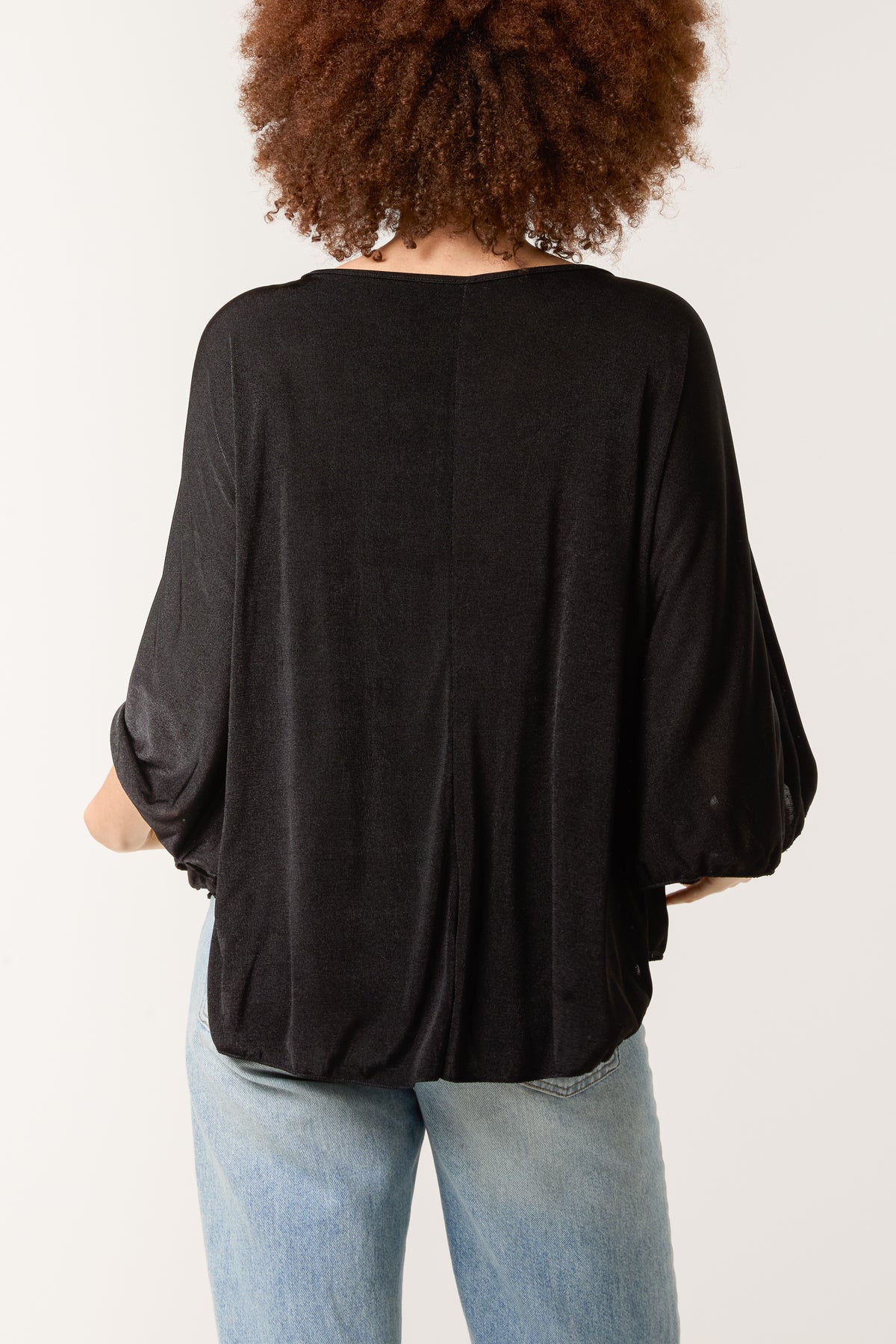Boat Neck Flare Sleeve Acetate Top