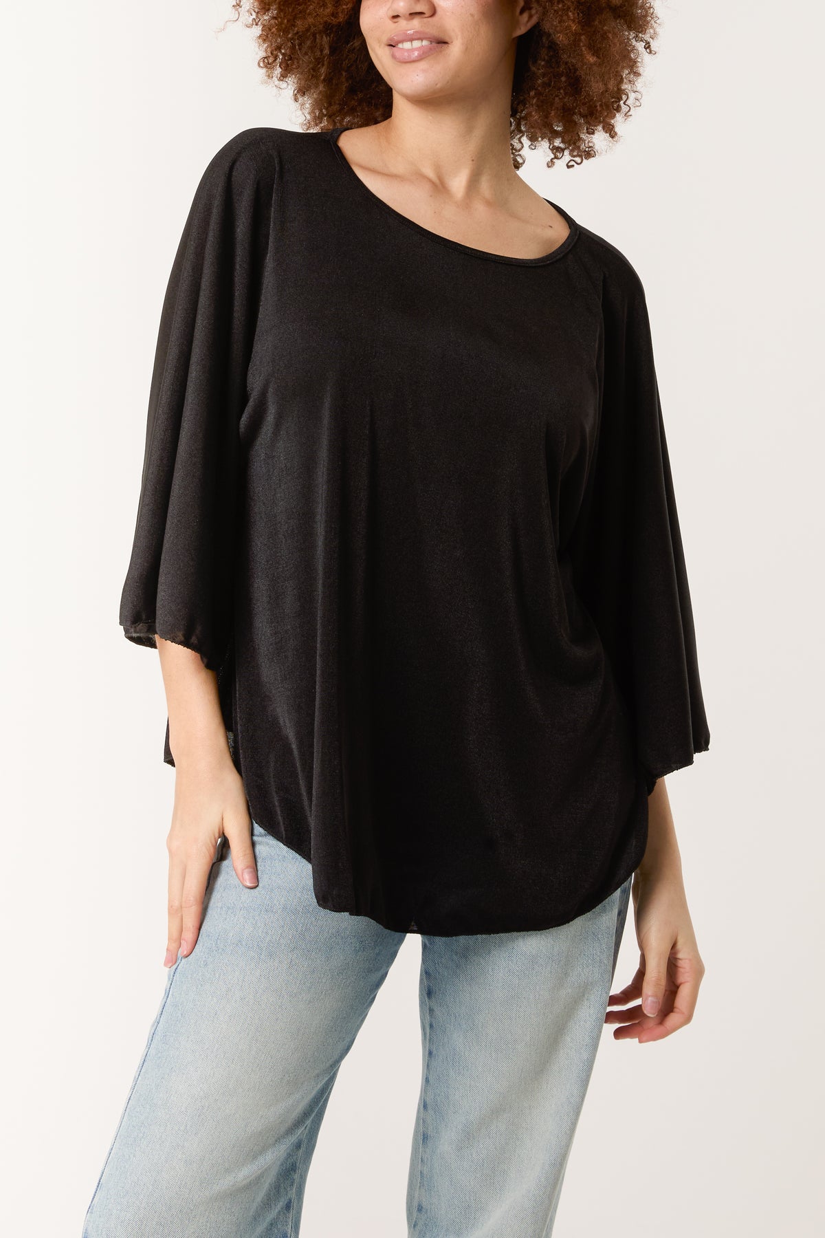 Boat Neck Flare Sleeve Acetate Top