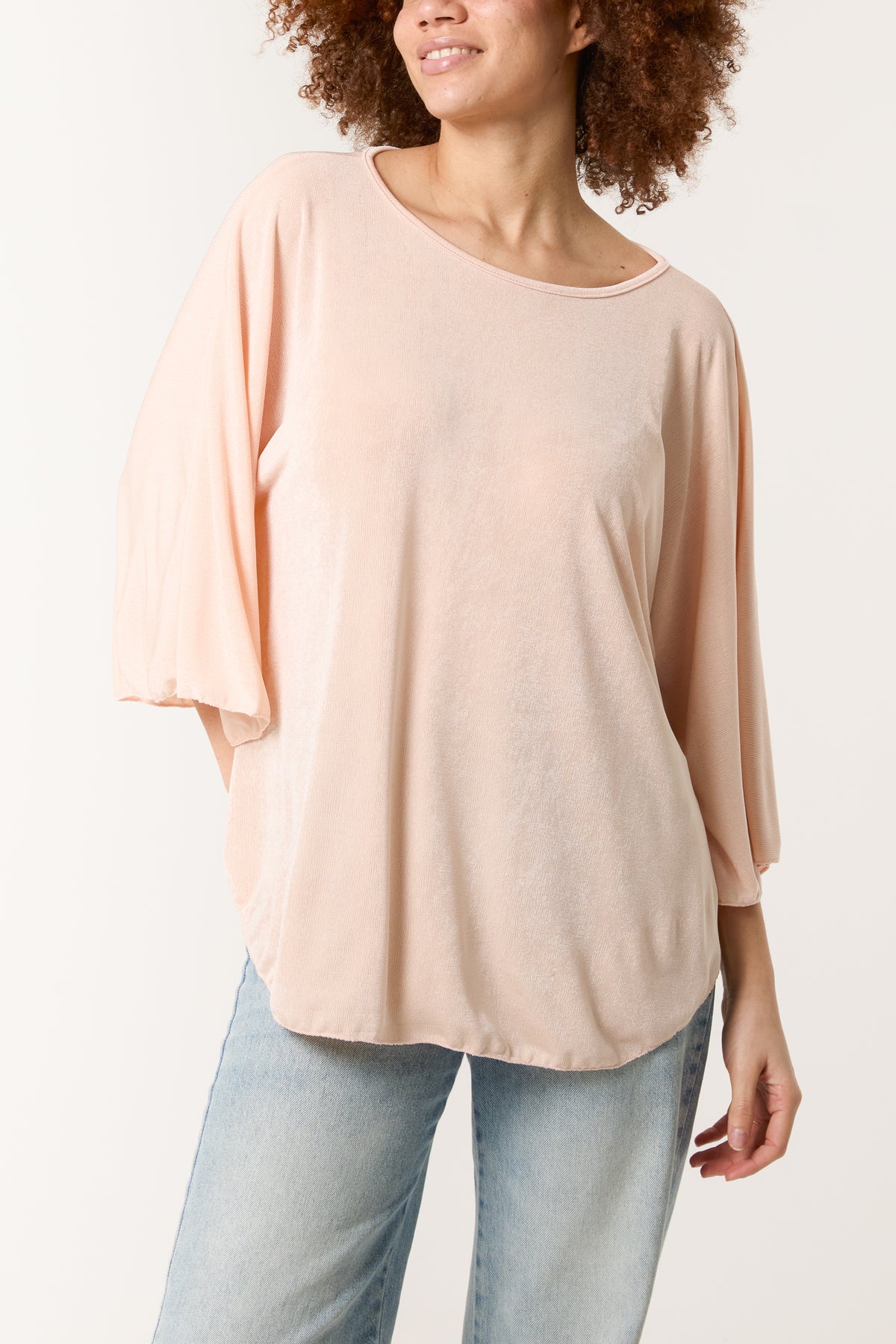 Boat Neck Flare Sleeve Acetate Top