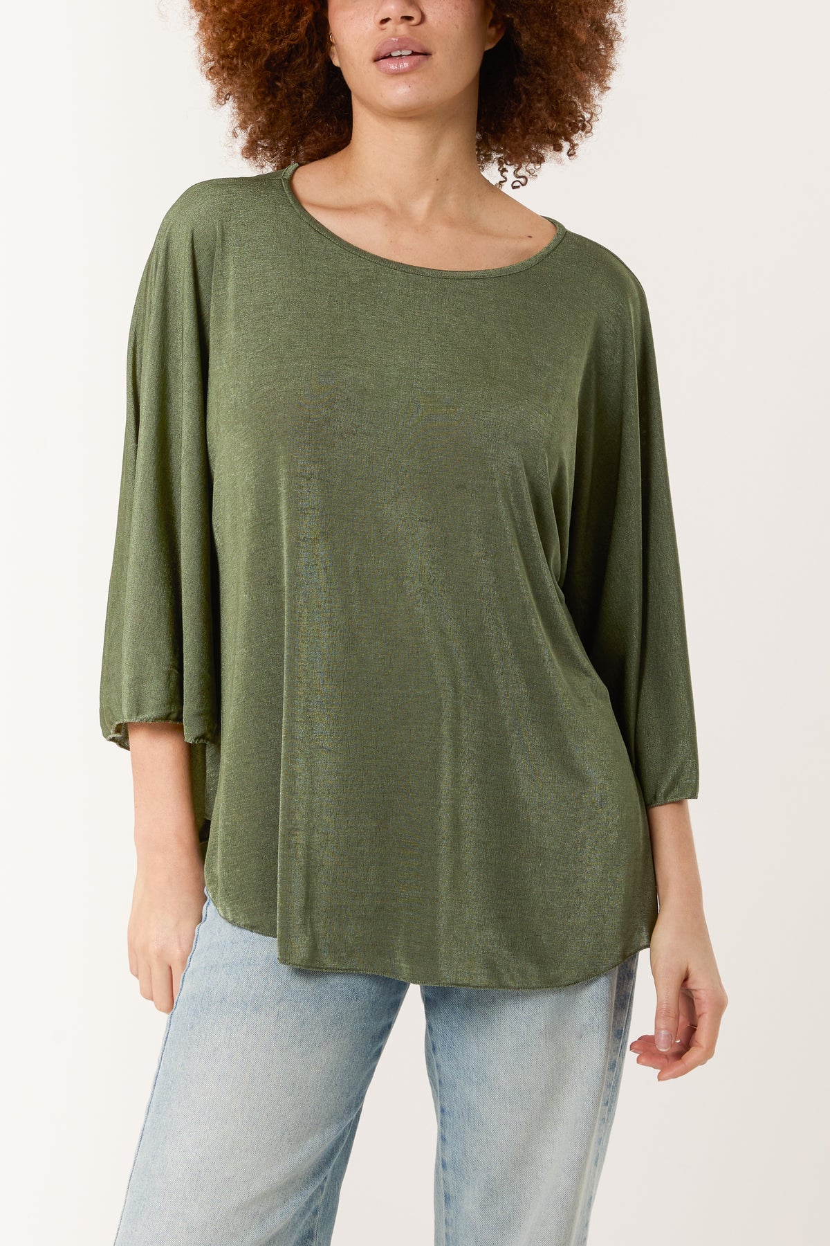 Boat Neck Flare Sleeve Acetate Top