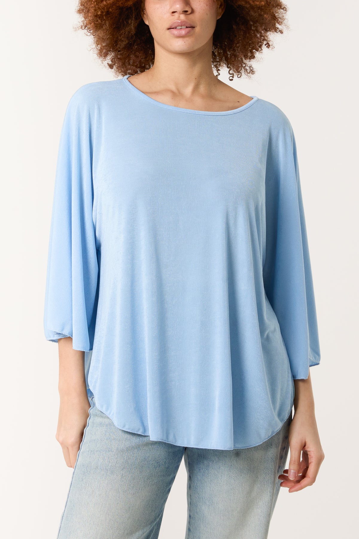 Boat Neck Flare Sleeve Acetate Top