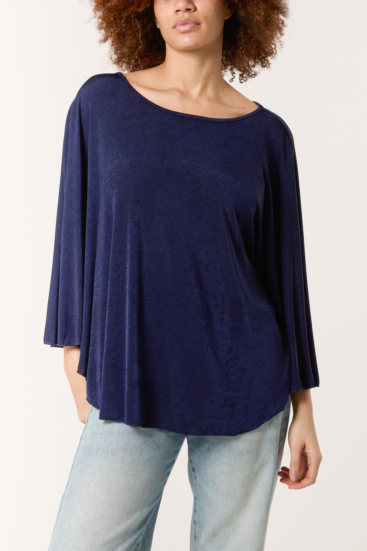 Boat Neck Flare Sleeve Acetate Top