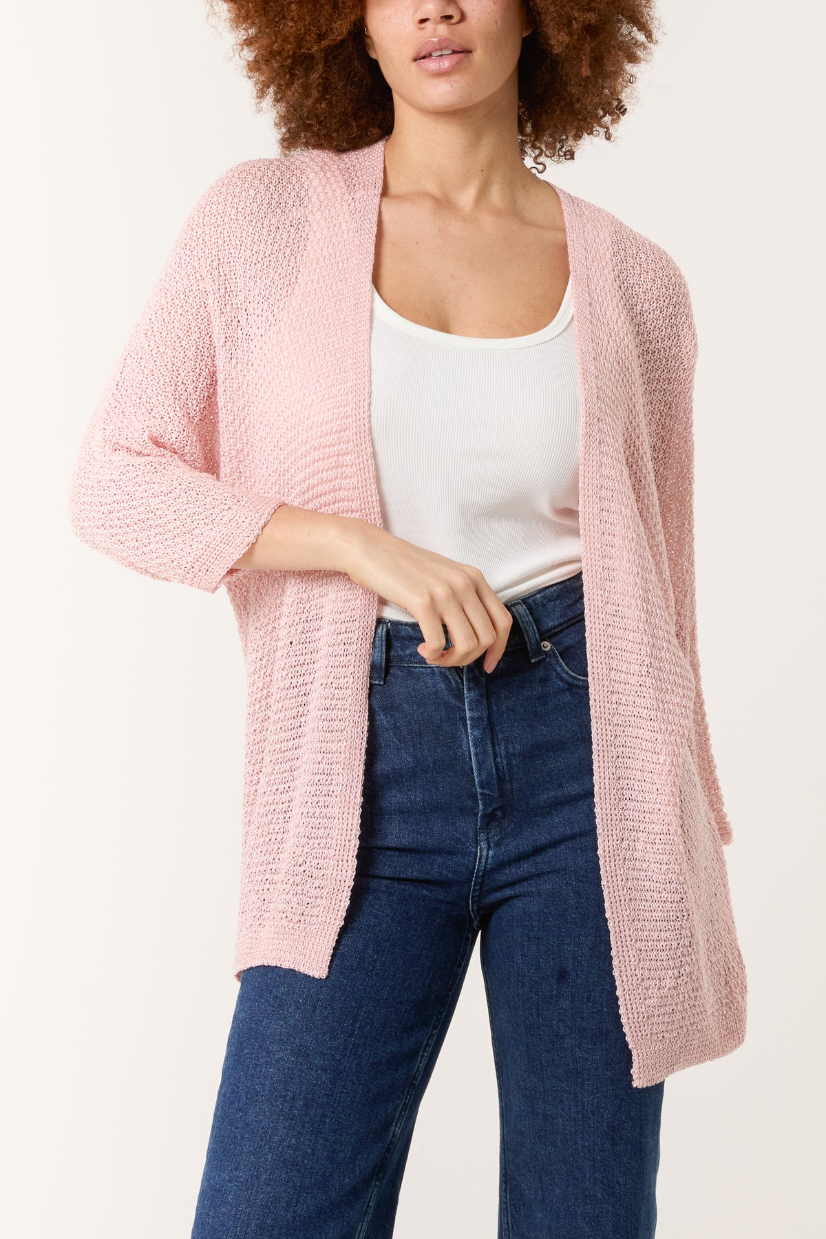 Pointelle Knit 3/4 Sleeve Cardigan