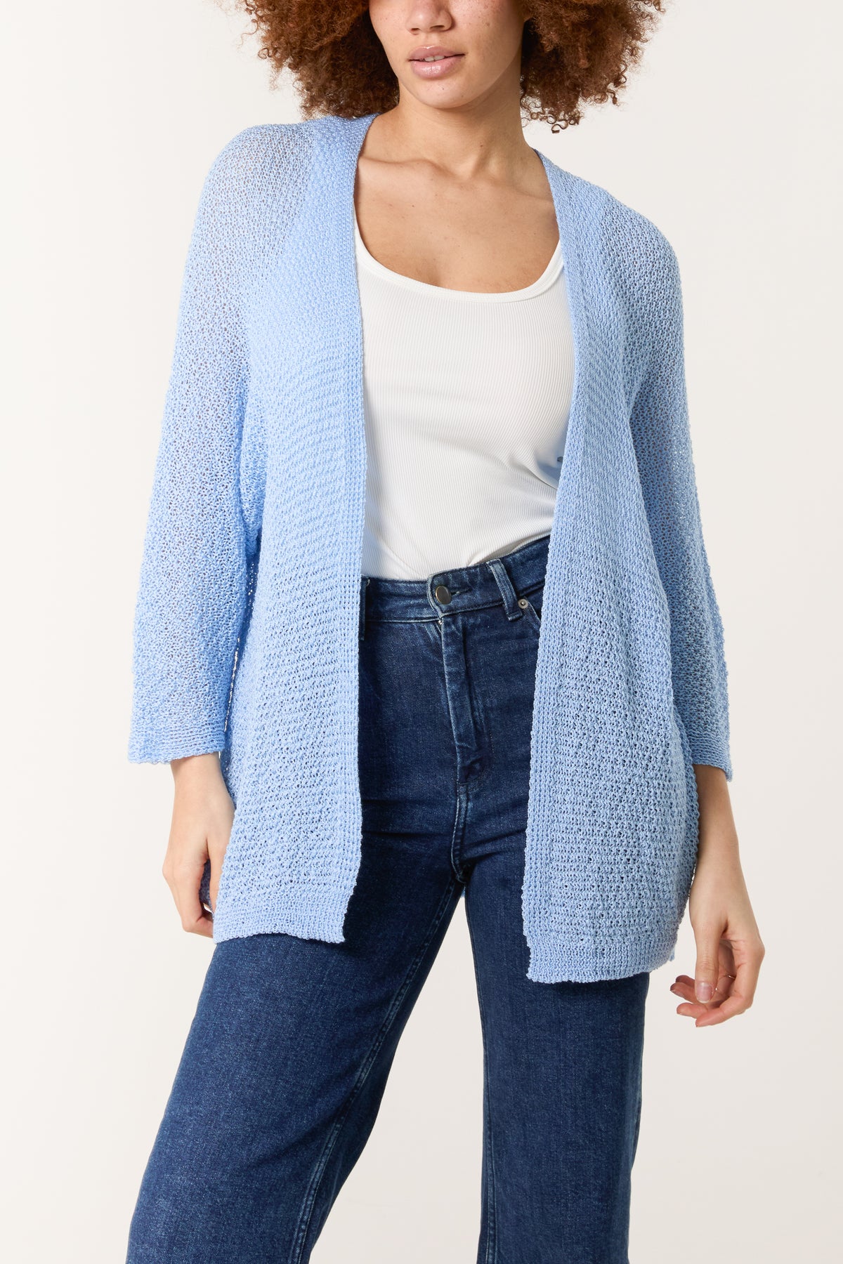 Pointelle Knit 3/4 Sleeve Cardigan