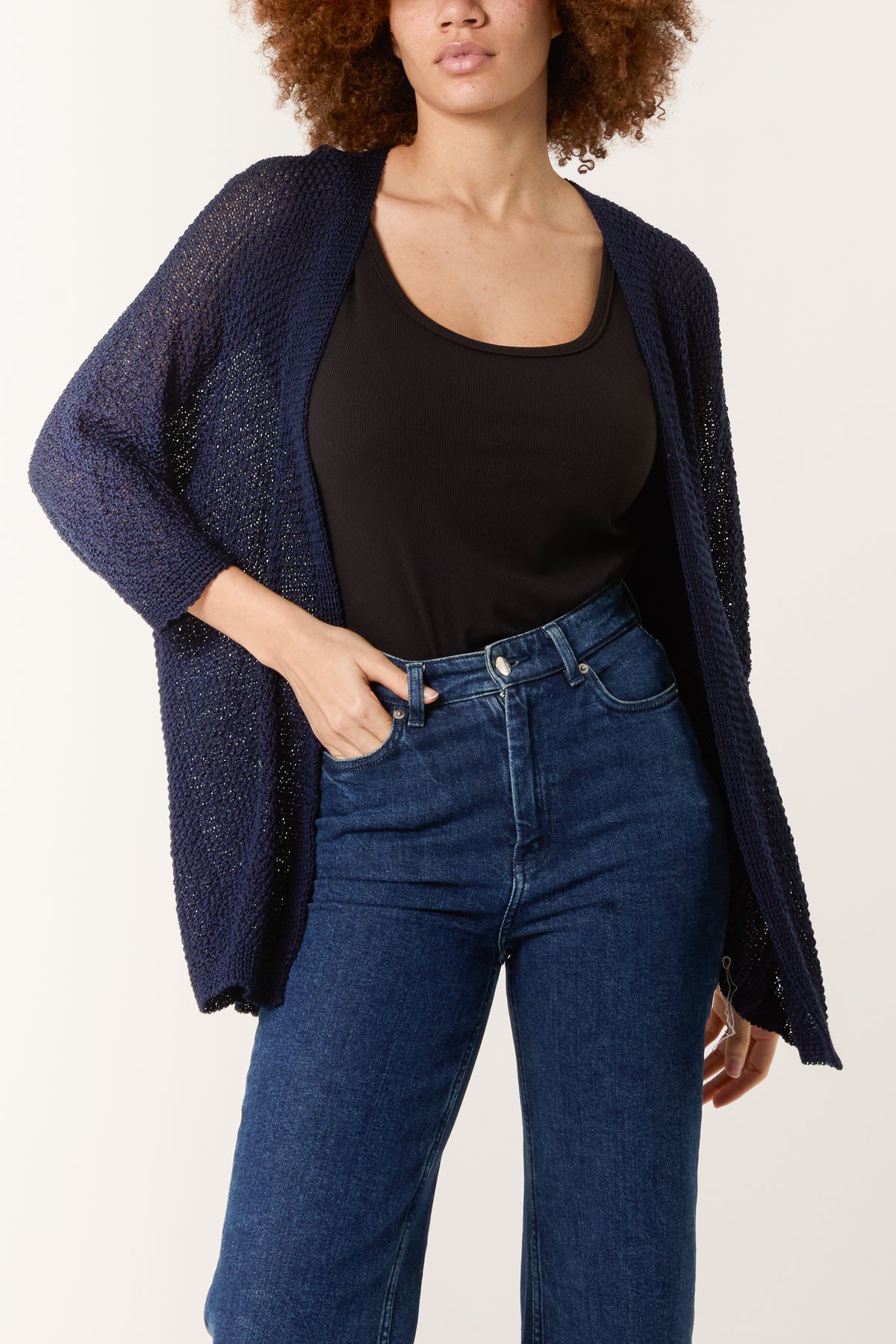 Pointelle Knit 3/4 Sleeve Cardigan