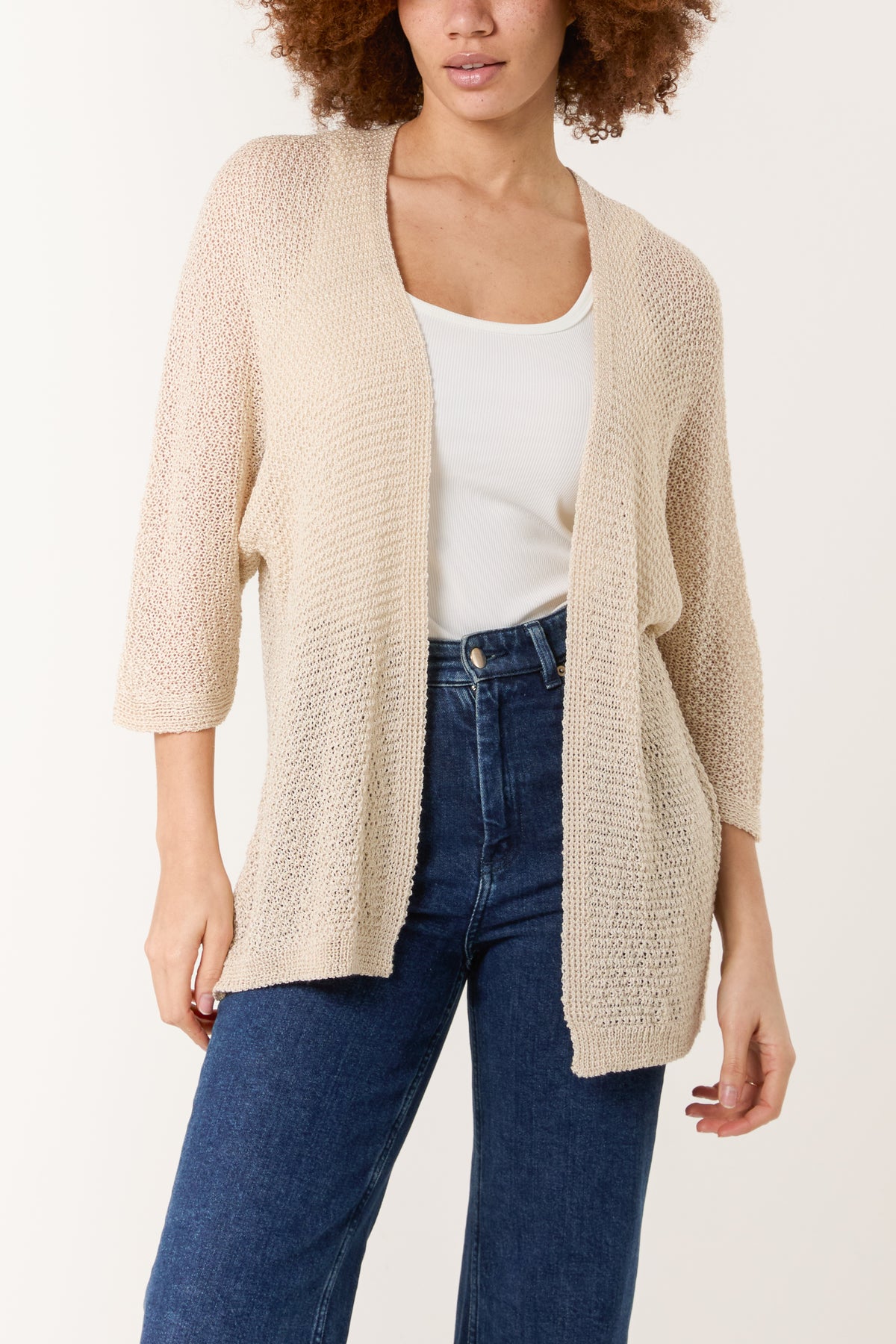 Pointelle Knit 3/4 Sleeve Cardigan