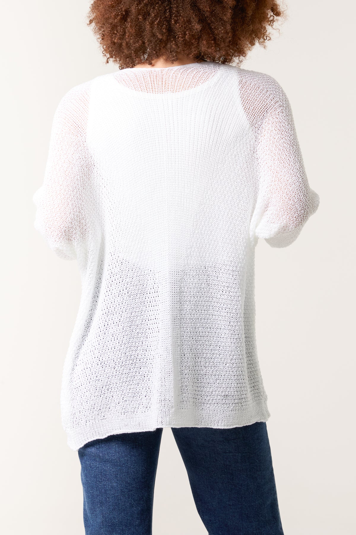 Pointelle Knit 3/4 Sleeve Cardigan