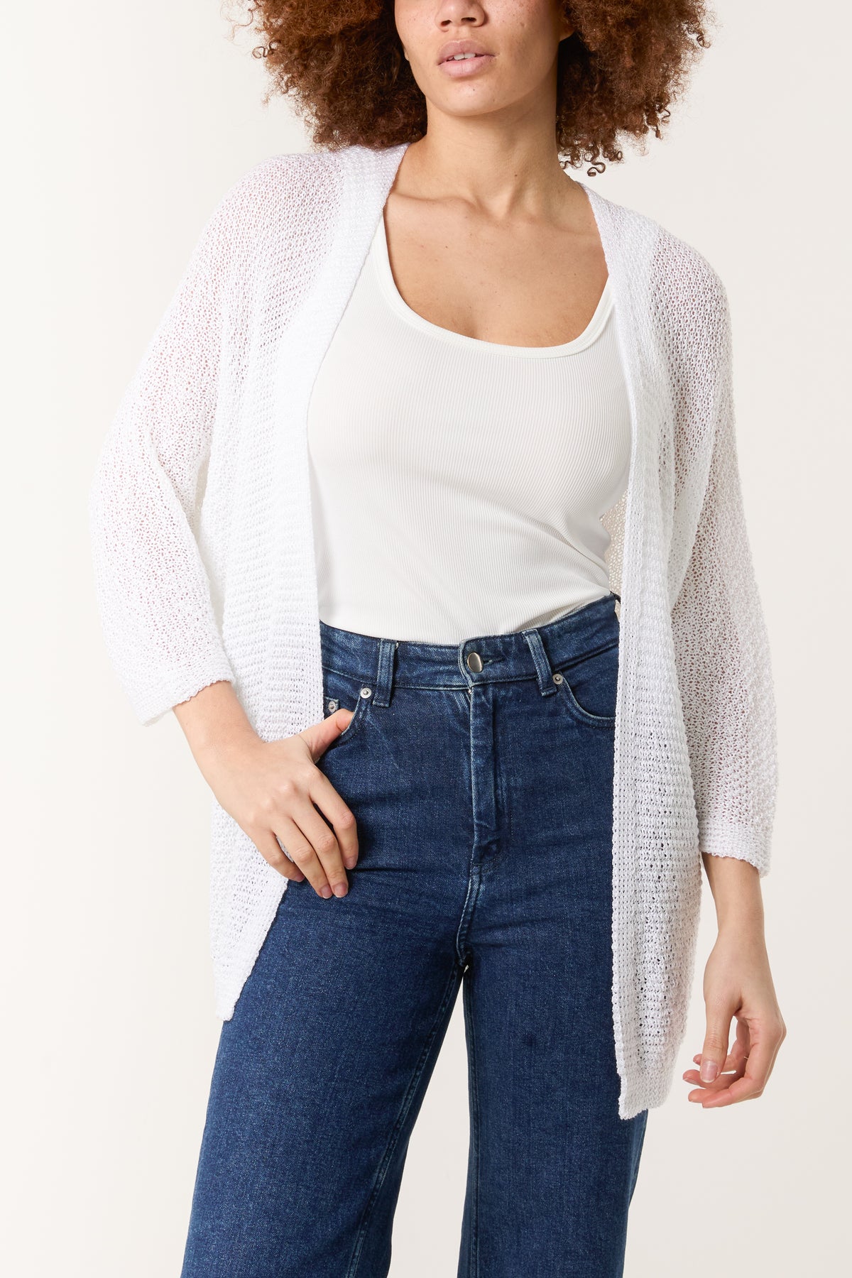 Pointelle Knit 3/4 Sleeve Cardigan