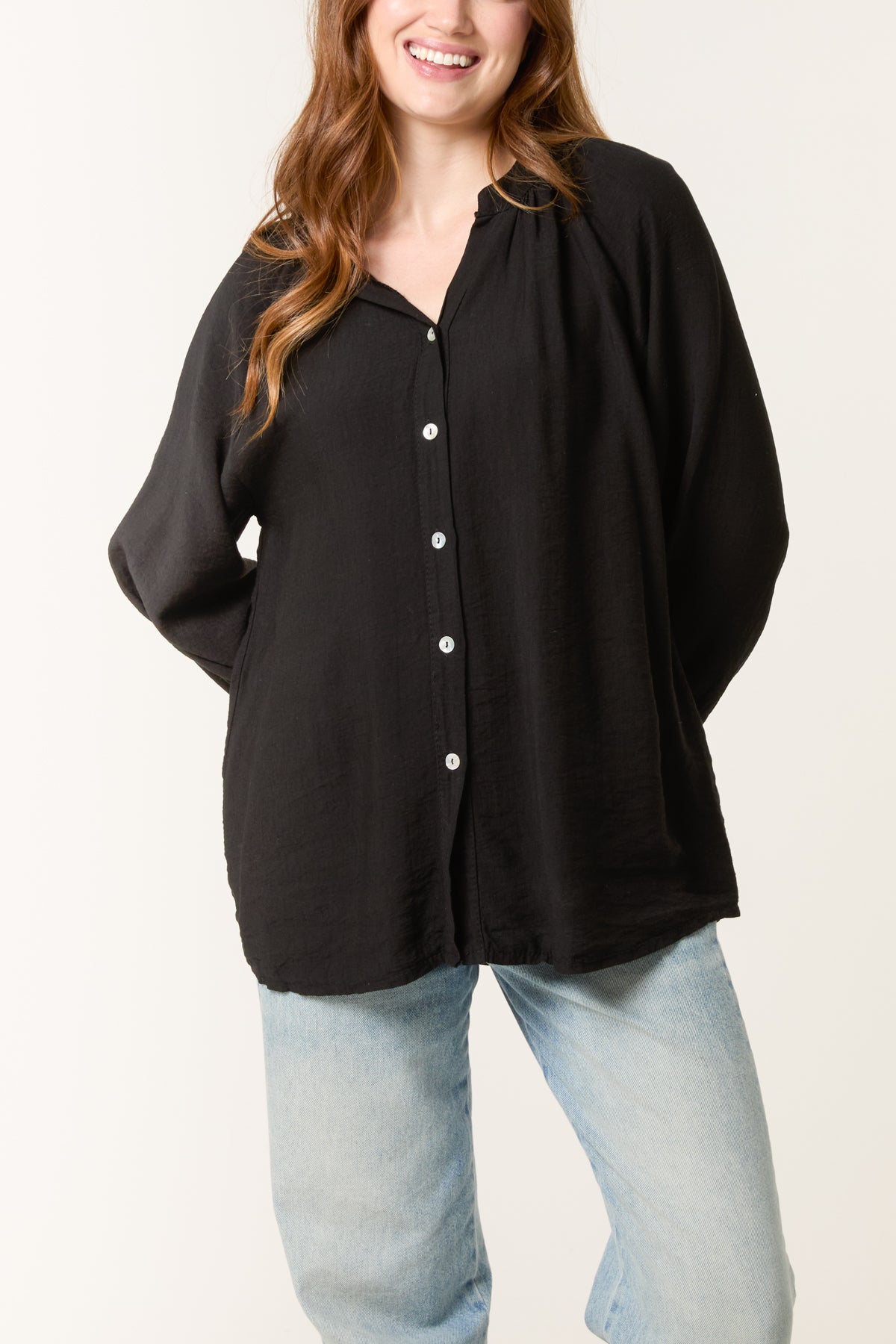 Grandad Collar Shell Button Blouse