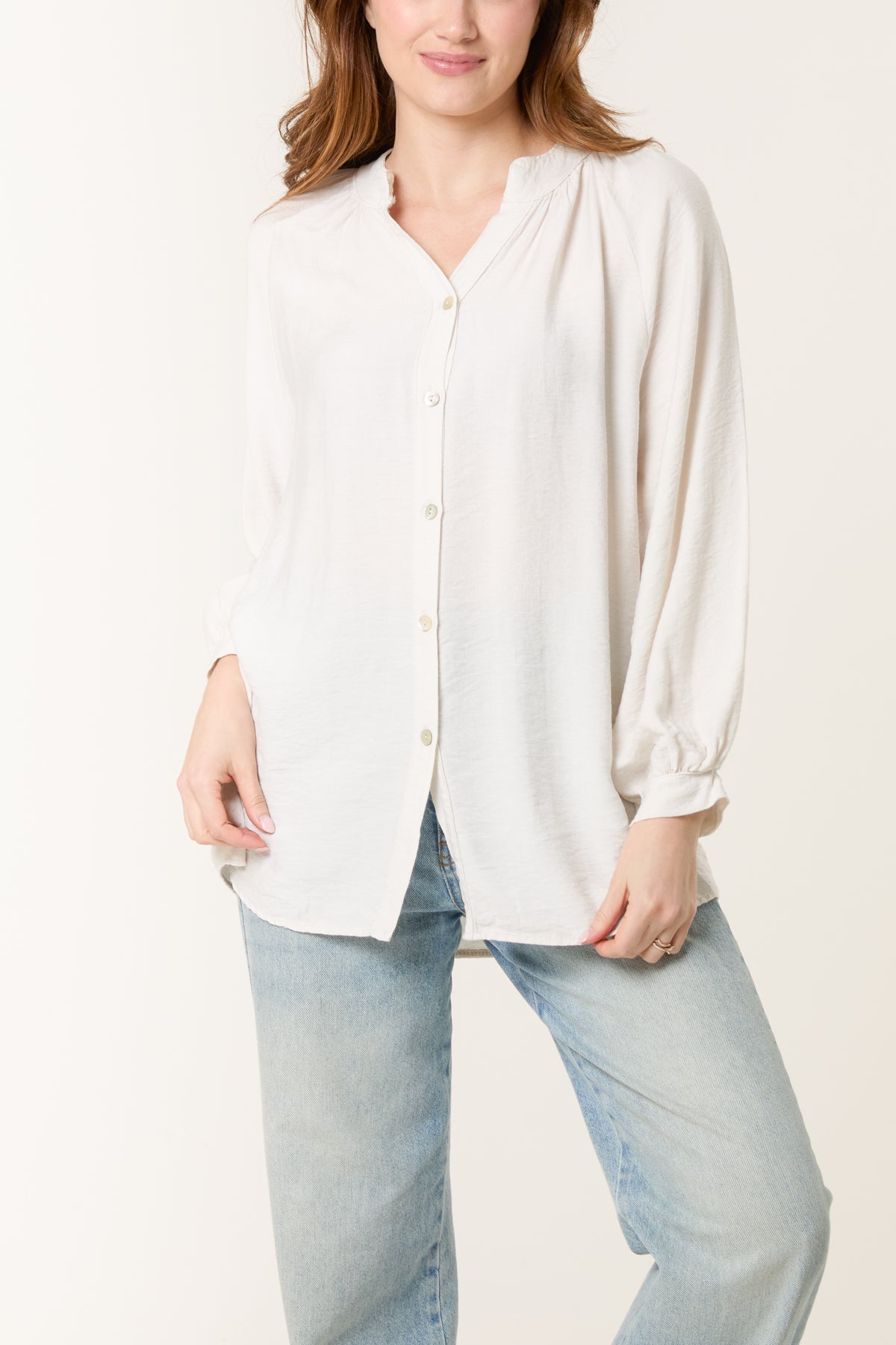 Grandad Collar Shell Button Blouse