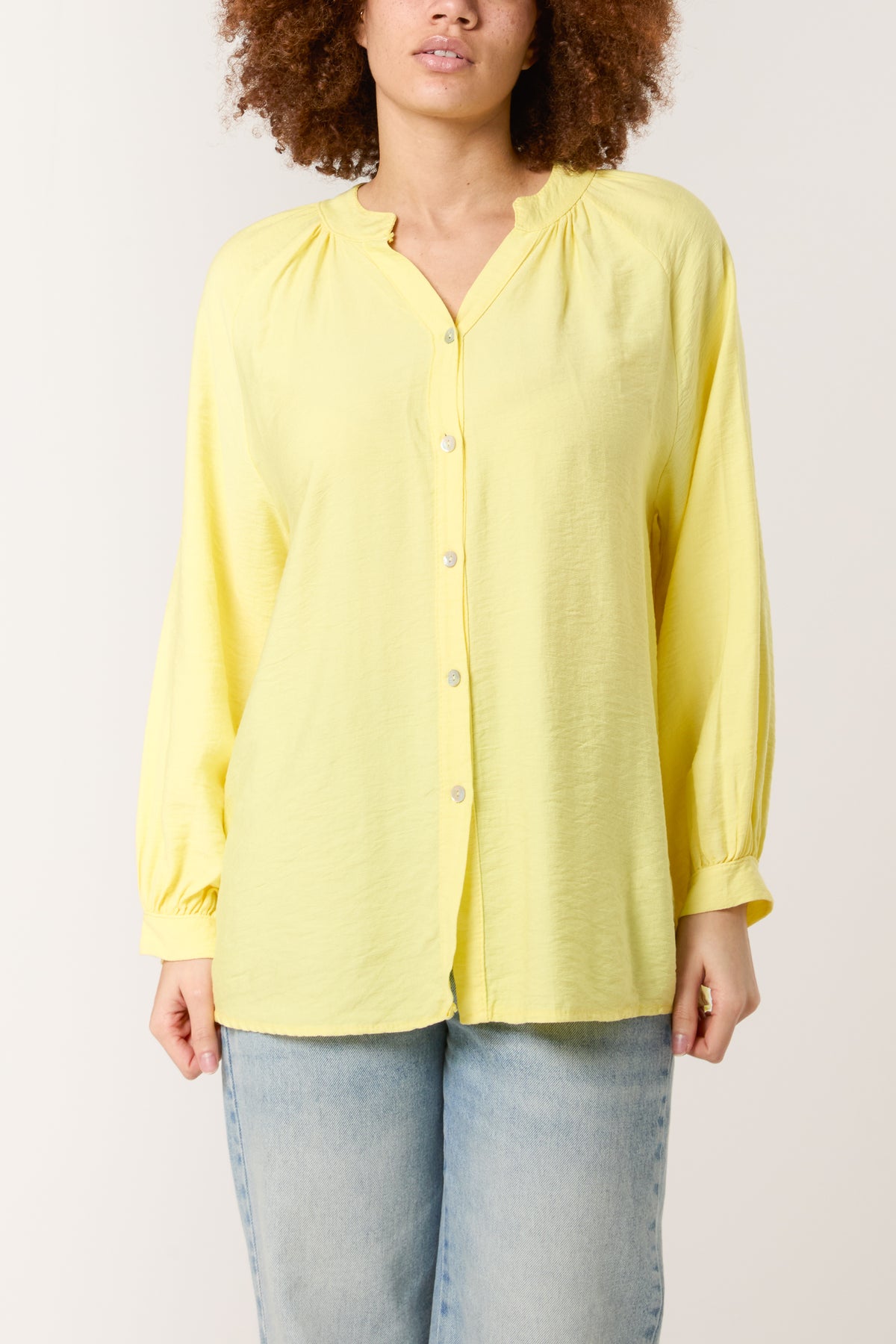 Grandad Collar Shell Button Blouse