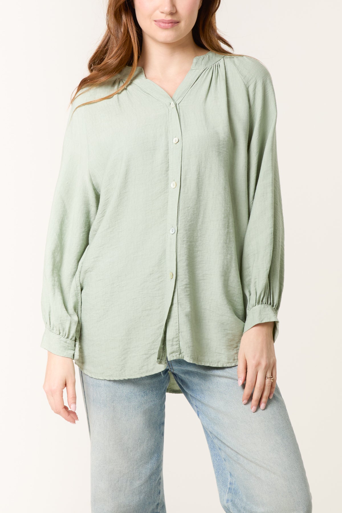 Grandad Collar Shell Button Blouse