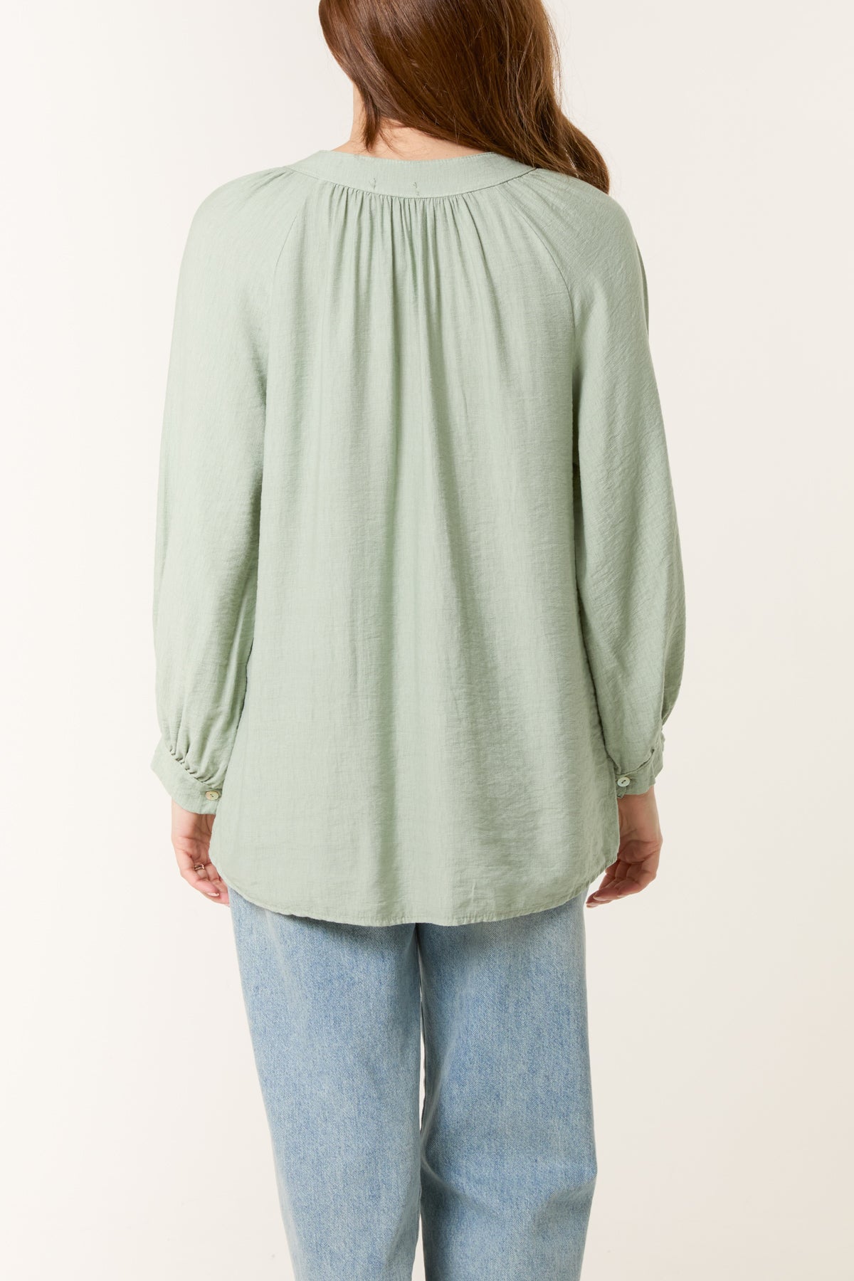 Grandad Collar Shell Button Blouse