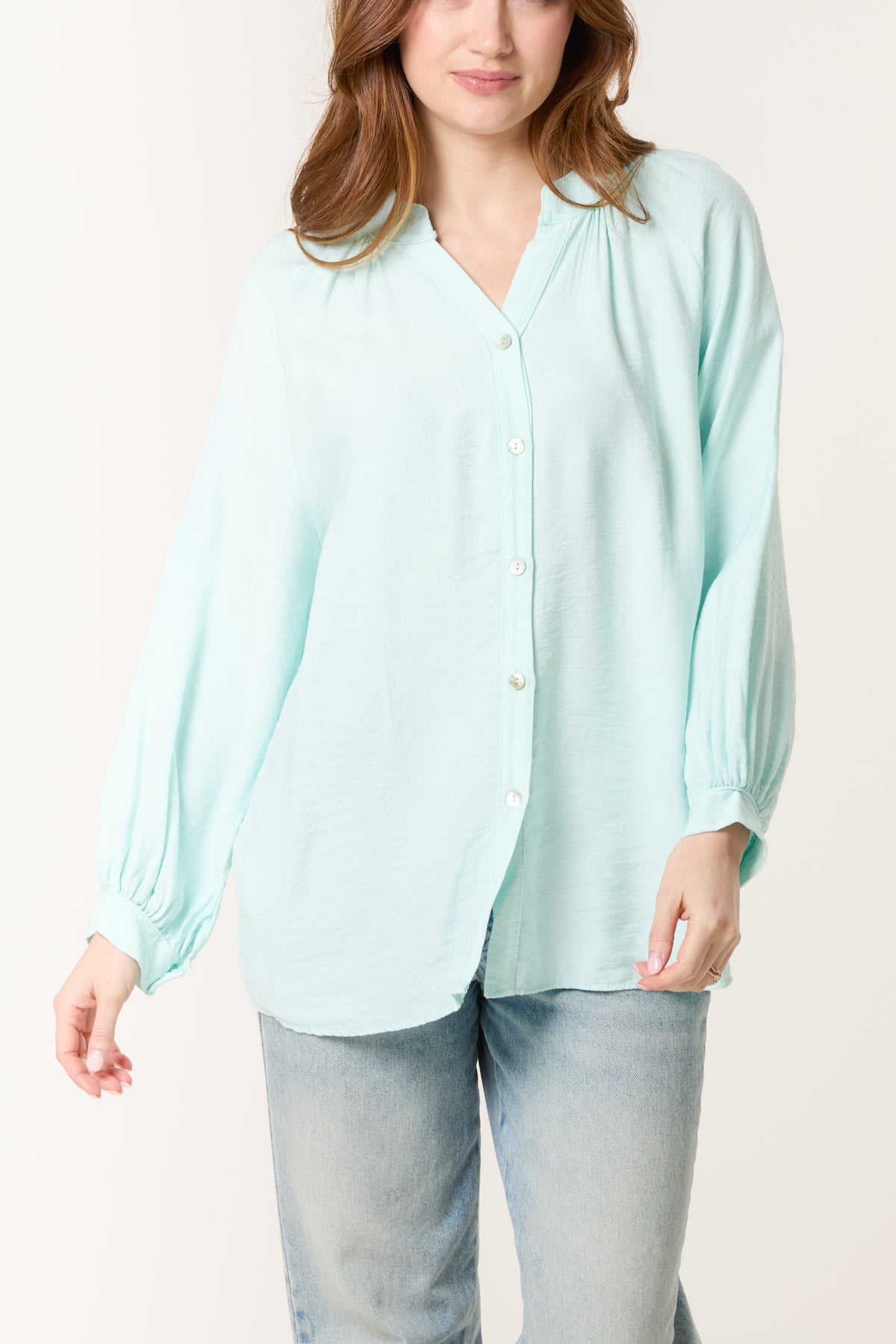 Grandad Collar Shell Button Blouse