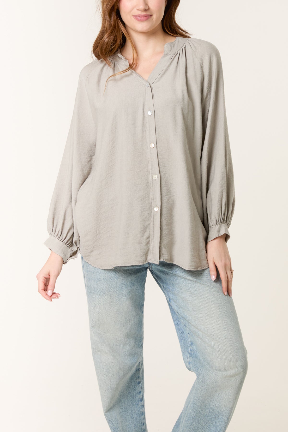 Grandad Collar Shell Button Blouse