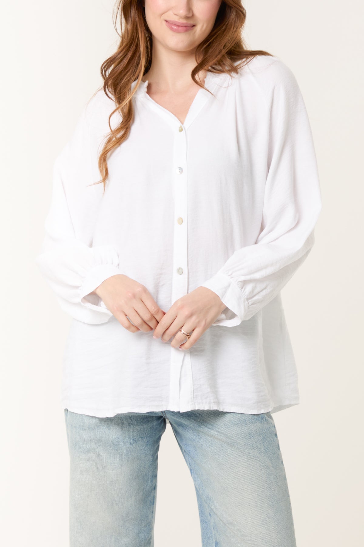 Grandad Collar Shell Button Blouse