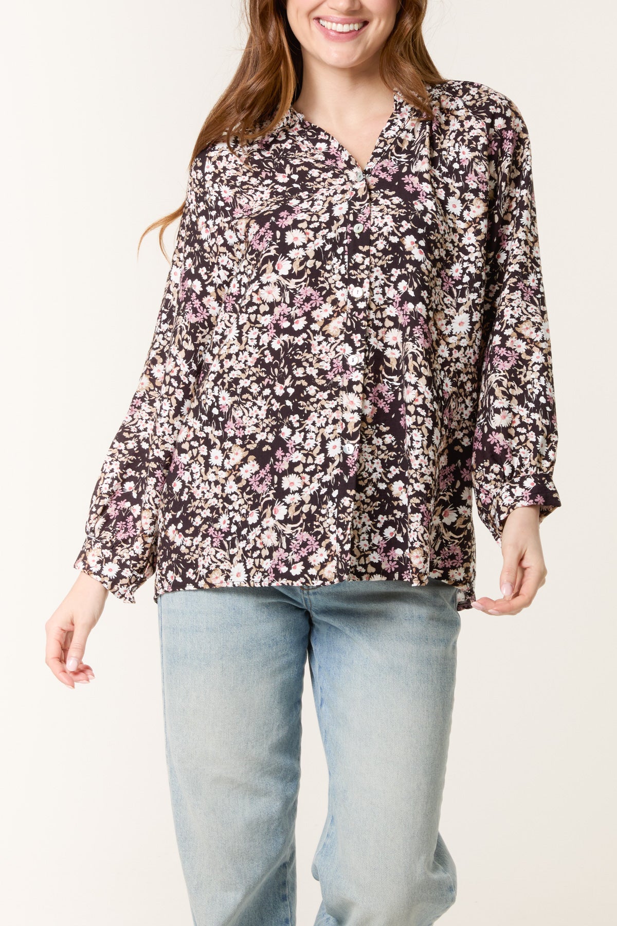 Daisy Print Shell Button Blouse