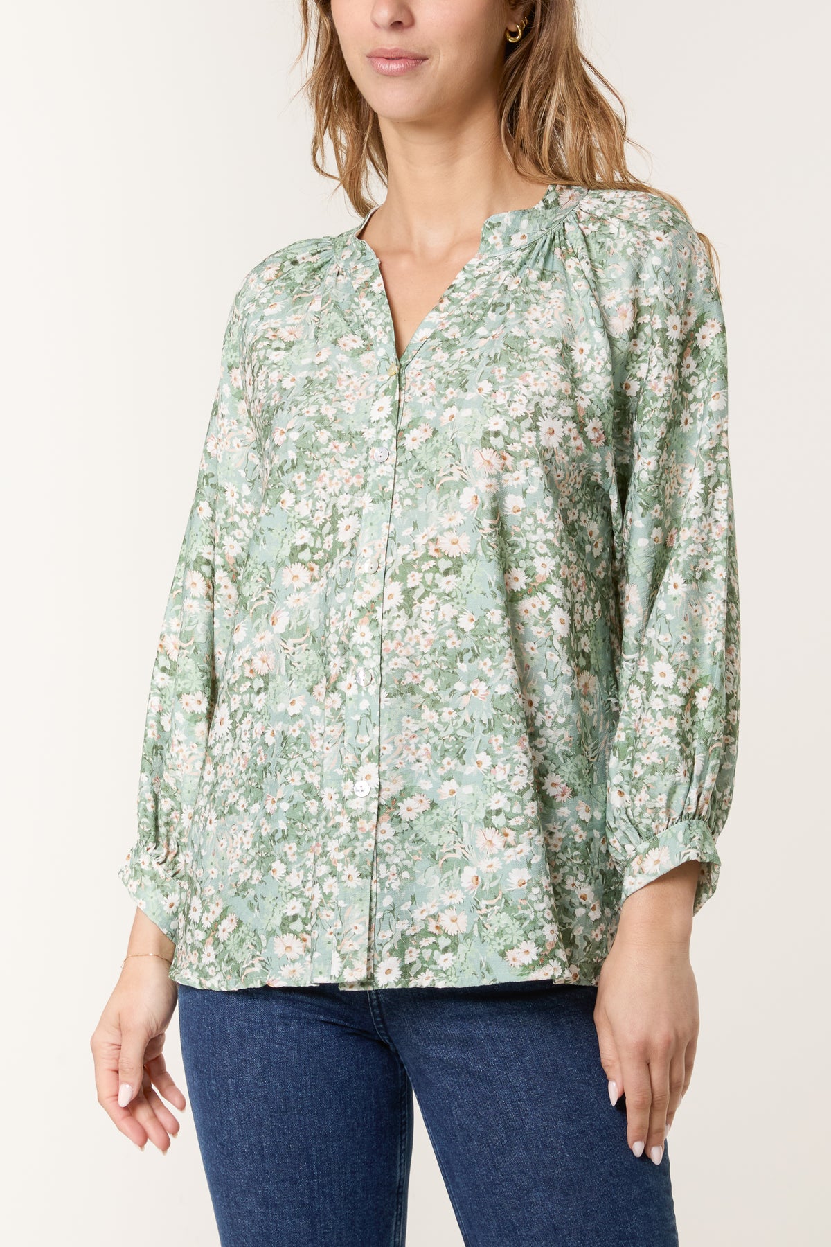 Daisy Print Shell Button Blouse