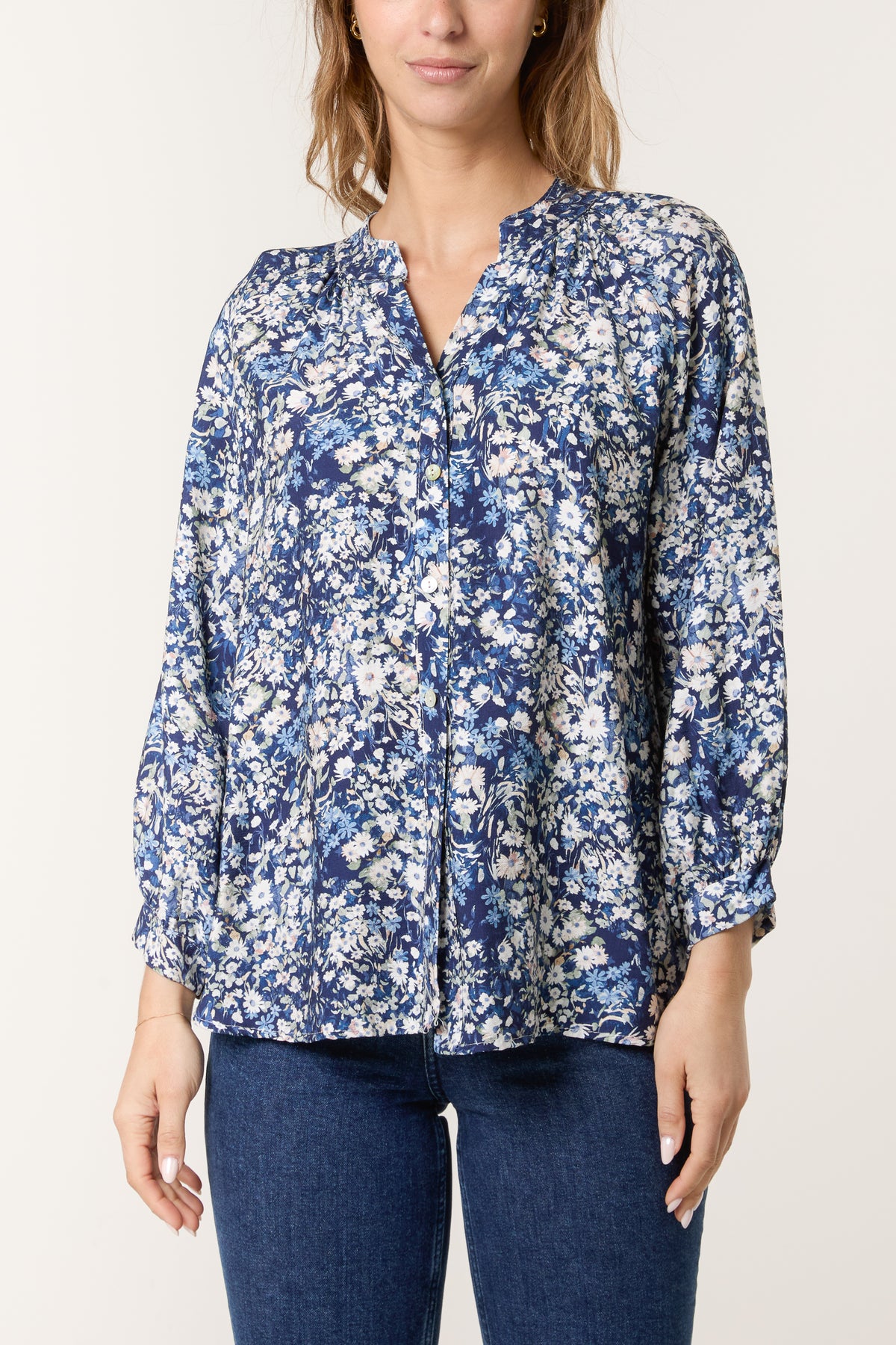 Daisy Print Shell Button Blouse