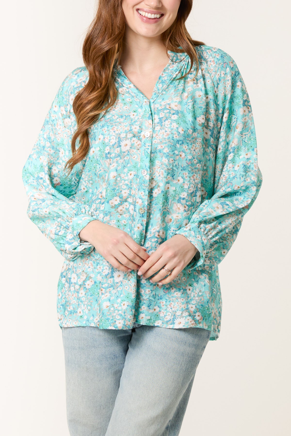 Daisy Print Shell Button Blouse