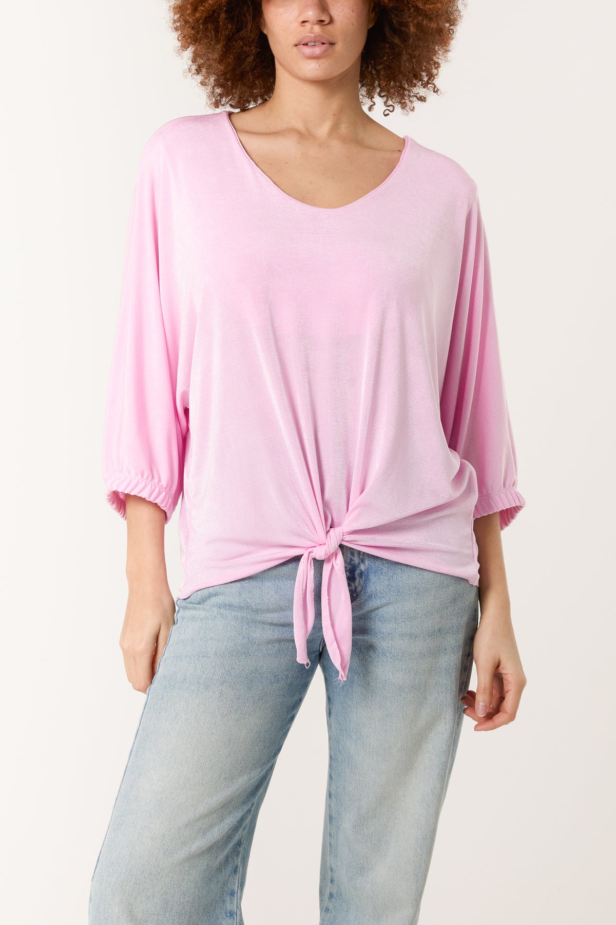 V-Neck Tie Front Acetate Top