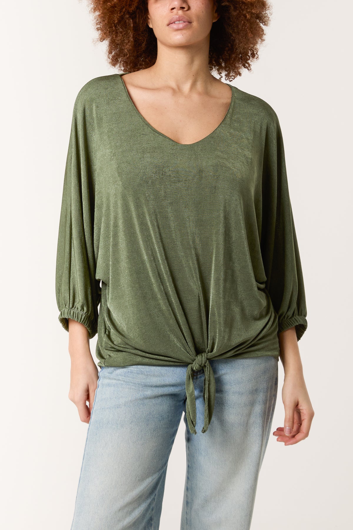 V-Neck Tie Front Acetate Top