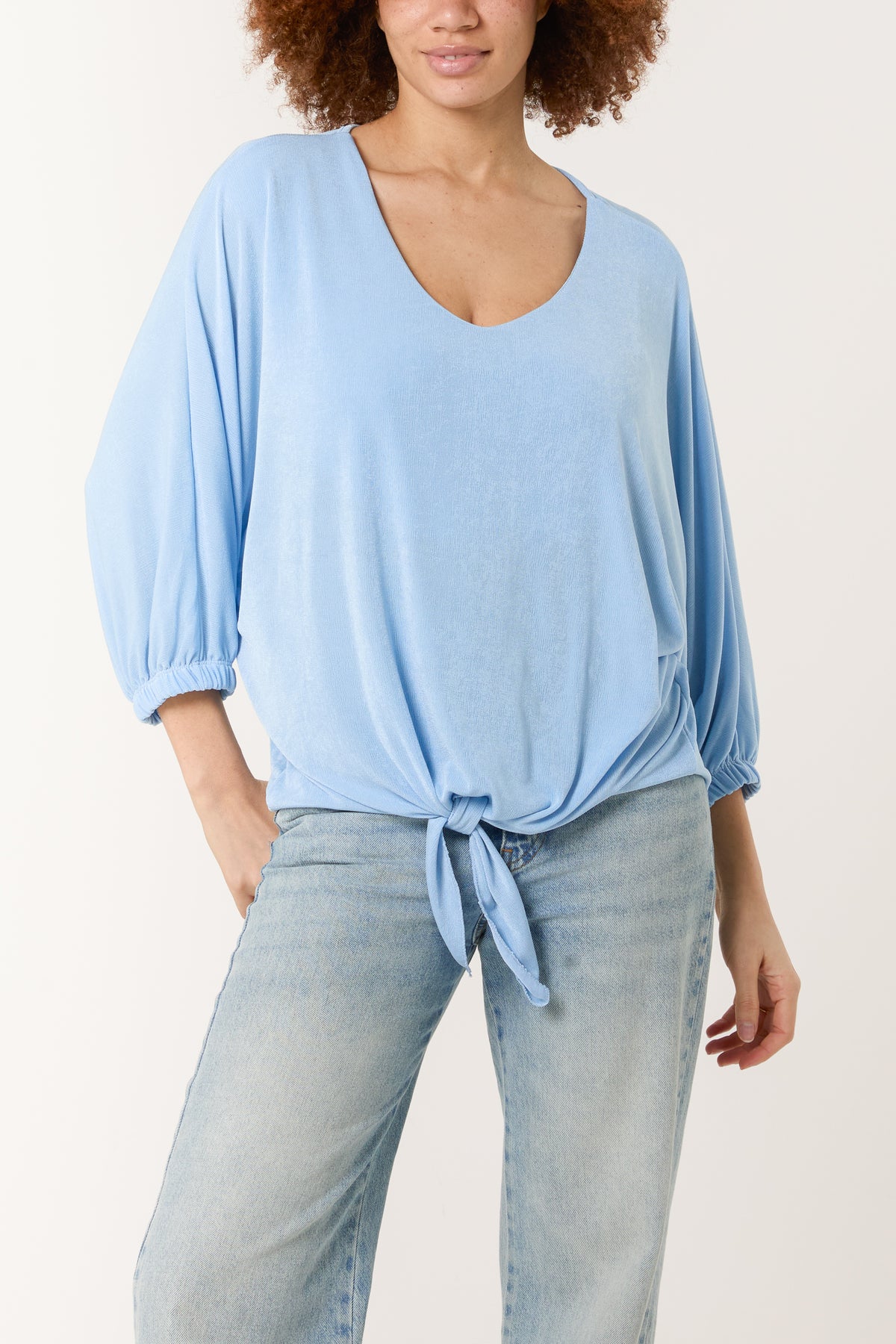 V-Neck Tie Front Acetate Top