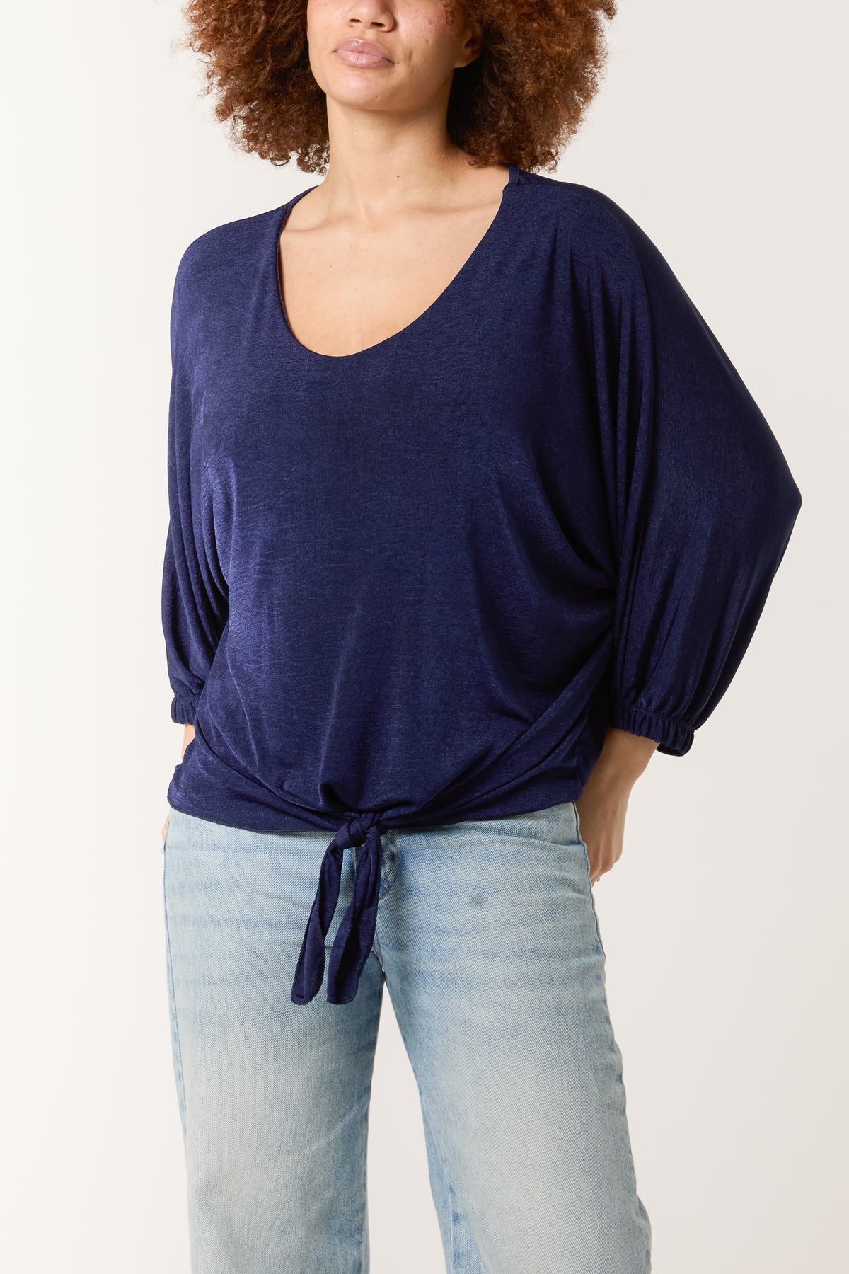 V-Neck Tie Front Acetate Top