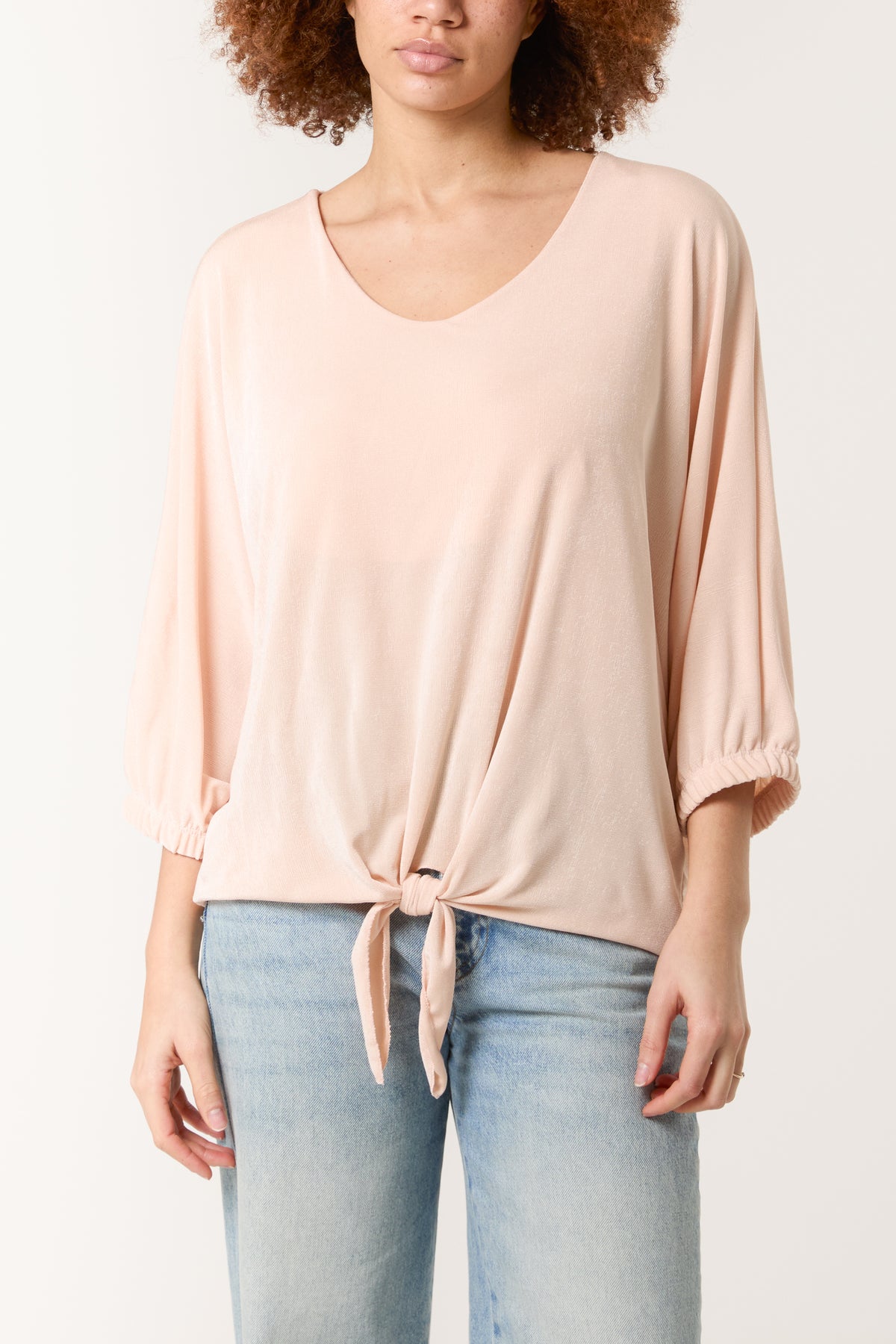 V-Neck Tie Front Acetate Top