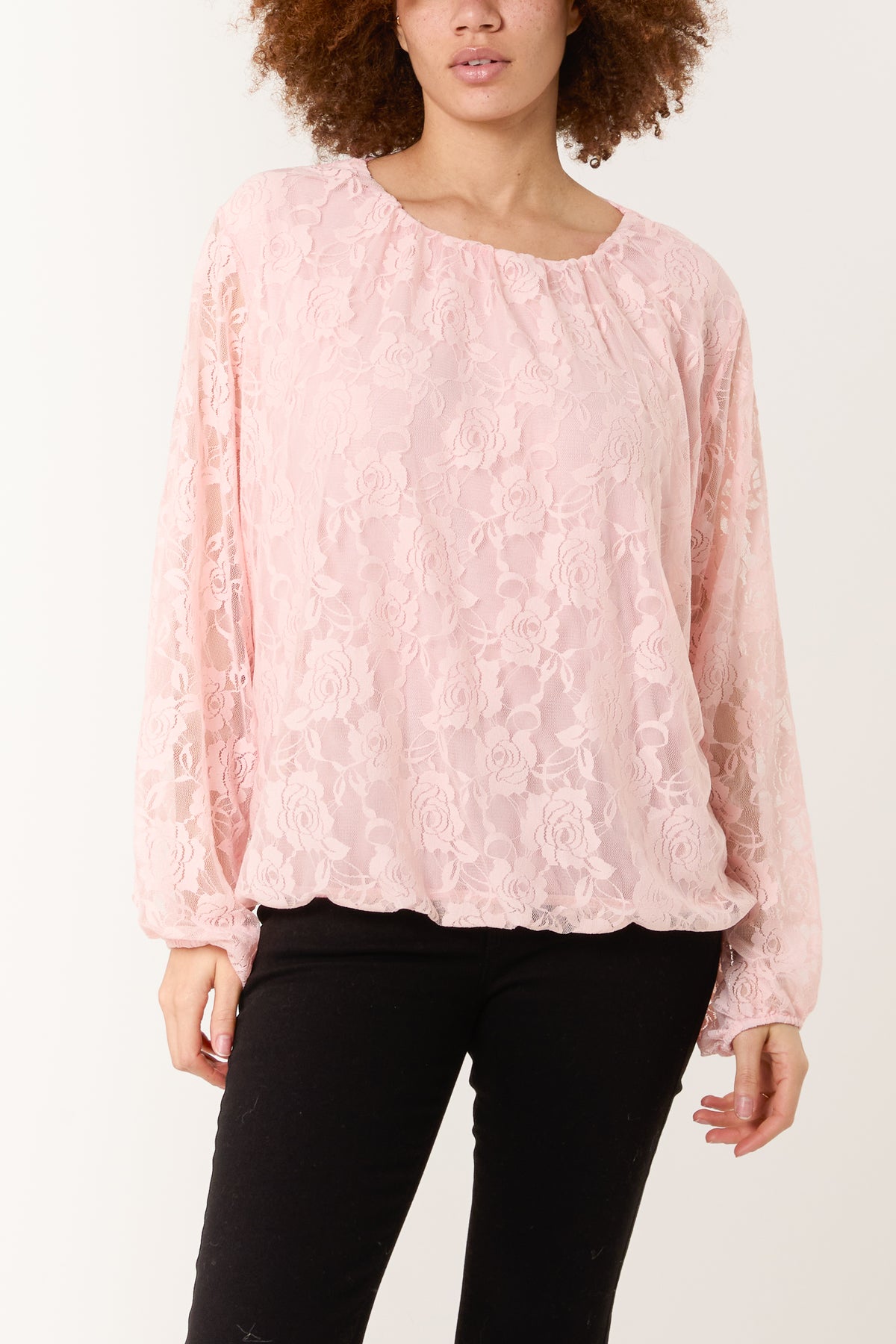 Round Neck Puffball Sleeve Lace Top